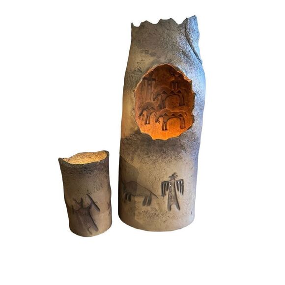 J.H. Boone Lan Spurgers Limited Ed. Native Art Sculpture Candle Luminary Set 199 - Picture 7 of 14